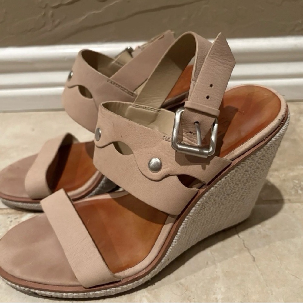 1. State Women's Gizela Leather Studded Wedge Sandals Espadrilles Beige 7 M 37.5
